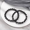 2Pcs 2 Style Natural Rosewood & Lava Rock Round Beaded Stretch Bracelets Set for Women BJEW-JB09381-03-2