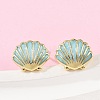 Brass Enamel Stud Earrings EJEW-R032-07G-02-1