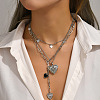 2Pcs Heart Brass Black Enamel Pendant 3 Layer Necklaces for Women FS-WGFF7B3-01-2