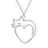 201 Stainless Steel Heart with Cat Outline Pendant Necklaces for Women FS-WG6120F-02-3