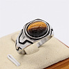 316L Surgical Stainless Steel and Natural Tiger Eye Finger Rings for Men FS-WG3E90C-40-1