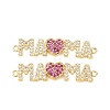 Mother's Day Brass Micro Pave Clear and Magenta Cubic Zirconia Connector Charm KK-F931-27A-G-1