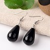 Natural Black Agate Teardrop Dangle Earrings EJEW-J086-02-1