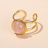 304 Stainless Steel & Rose Quartz Cuff Rings FS-WGDE3F0-17-1