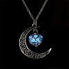 Alloy & Luminous Stone Hollow Moon Heart Pendant Necklaces IT8528-2-1