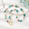 Raw Rough Natural Amazonite & Round Amethyst & Potato Pearl Beaded Necklaces with Brass Screw Carabiner Lock Charms NJEW-JN06583-01-1