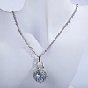 Brass Hollow Round Bead Cage Blue Chime Ball Pendant Necklaces for Women FD1250-1