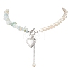 Natural Morganite Chip with Potato Natural Pearl Beaded Necklaces NJEW-JN05894-02-2