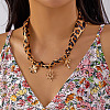 Leopard Printed Cloth Scarf Necklaces with Zinc Alloy Sun Tree Flower Pendants FS-WG7AF07-01-1