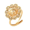 Flower Brass Micro Pave Cubic Zirconia Cup Peg Ring Settings for Half-drilled Beads KK-NH0009-04G-1