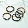 Natural Lava Rock & Wood Beaded Stretch Bracelet BJEW-JB08535-02-2