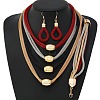 Alloy Barrel Beaded Multilayer Necklaces & Dangle Earring & Multilayer Bracelets Sets FS-WGE8EEA-01-5