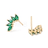 Green Clear Cubic Zirconia Leaf Stud Earrings KK-E005-22G-2