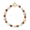 Shell Pearl & Natuarl Tiger Eye Round Beaded Bracelets for Women BJEW-JB12896-2