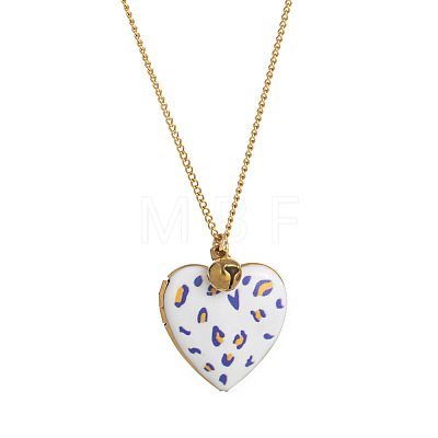 304 Stainless Steel Enamel Printed Mom Heart Locket Pendant Necklaces for Mother's Day Gift WG641EA-02-1