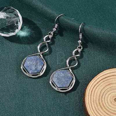 Hexagon Natural Blue Aventurine Dangle Earrings EJEW-K298-01P-07-1