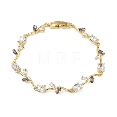 Brass Glass Flower Link Chain Bracelets KK-CBA7DFA-01G-05-1