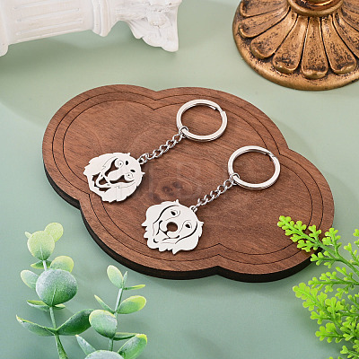 2Pcs 2 Styles 201 Stainless Steel Keychains KEYC-TAD0001-15D-1