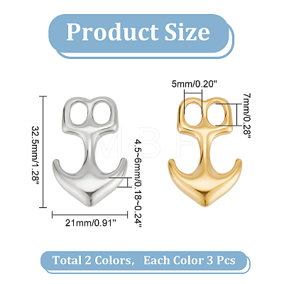 Unicraftale 6Pcs 2 Colors 304 Stainless Steel Anchor Hook Clasps STAS-UN0050-79-1