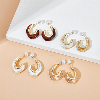 4Pairs 4 Colors Plastic & Resin C-shape Stud Earrings with 925 Sterling Silver Pins EJEW-AN0003-11-1
