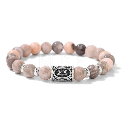 Alloy Nordic Viking Runes 8MM Natural Zebra Jasper Round Beaded Stretch Bracelets KW3210-2-1