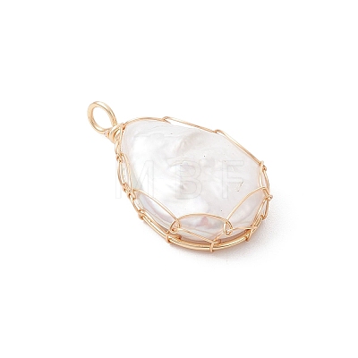 Natural Baroque Pearl Keshi Pearl Copper Wire Wrapped Pendants PALLOY-JF04725-1