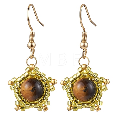 Natural Tiger Eye Star Dangle Earrings EJEW-MZ00354-02-1