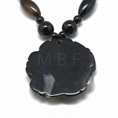 Dyed Natural Black Agate Pendant Necklaces NJEW-T006-06-1