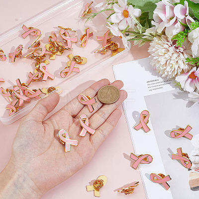 40Pcs Breast Cancer Awareness Pink Ribbon Enamel Pin JEWB-ME0001-22-1