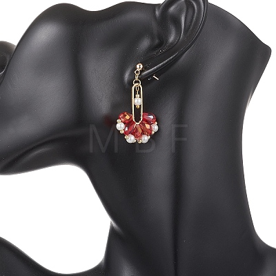 Fan Glass Dangle Stud Earrings EJEW-MZ00674-1