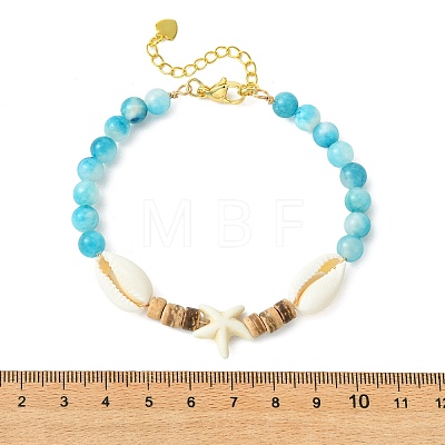 Beachy Natural Coconut & Synthetic Turquoise & Natural Dyed Persian Jade Gemstone Beads Bracelets for Women BJEW-JB13754-1