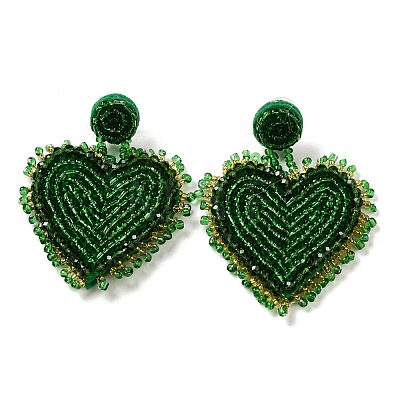 Saint Patrick's Day Glass Seed Beaded Dangle Stud Earrings LS-EJEW-F327-01C-1