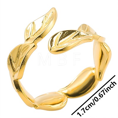 Simple Stainless Steel Leaf Open Cuff Ring for Women Men IH3683-2-1