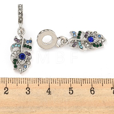 Rack Plating Alloy Pave Colorful Rhinestone Feather European Dangle Charms FIND-B034-07P-1