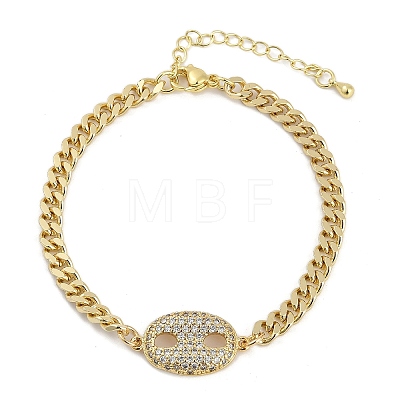 Brass Micro Pave Clear Cubic Zirconia Link Bracelets BJEW-M050-05G-03-1