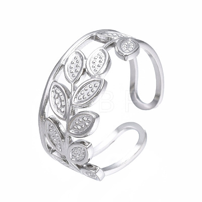 Non-Tarnish 304 Stainless Steel Leaf Wrap Open Cuff Ring RJEW-T023-49P-1