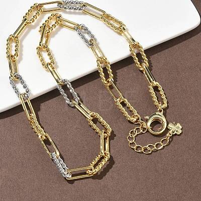 Two Tone Brass Twisted Rectangle Link Chain Necklaces KK-C251-31GP-1