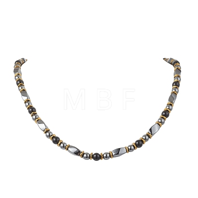 Round Natural Obsidian & Twist Synthetic Non-Magnetic Hematite Beaded Necklaces NJEW-JN05728-02-1