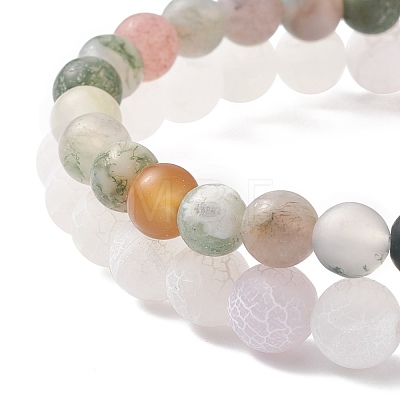 2Pcs 2 Style Natural Weathered Agate(Dyed) & Indian Agate & Synthetic Hematite Stretch Bracelets Set BJEW-JB08656-1