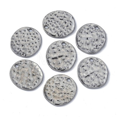 Alloy Blank Flat Round Hammered Pendants PALLOY-M031-07B-1