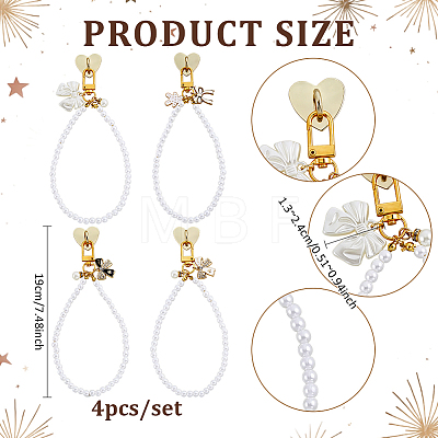 4Pcs Bowknot Alloy & Resin Imitation Pearl Pendant Decorations HJEW-PH02435-1