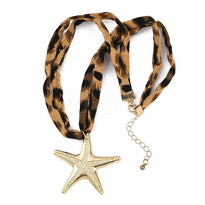 Ocean Alloy Starfish Pendant 2-Strand Leopard Print Polyester Cord Necklaces for Women NJEW-A066-06G-1