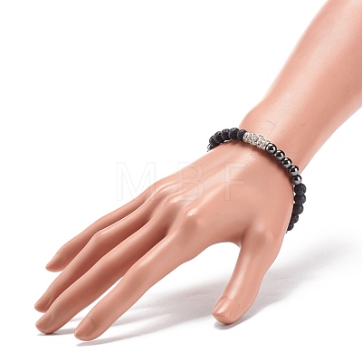 Natural Lava Rock & Synthetic Hematite Stretch Bracelet BJEW-JB08472-01-1