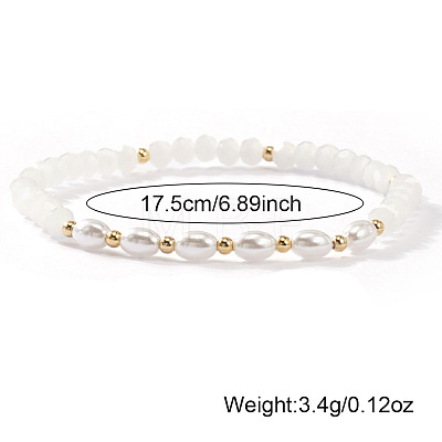 Fashion Natural Freshwater Pearl & Brass & Glass Beaded Stretch Bracelets for Women SF7008-3-1