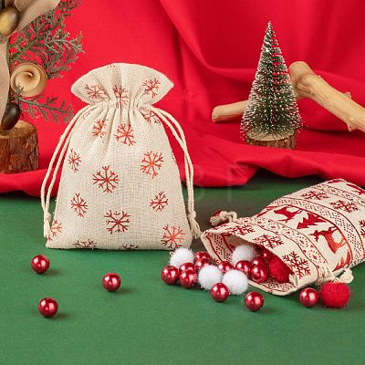 32Pcs 8 Styles Christmas Theme Cotton Gift Packing Pouches Drawstring Bags ABAG-LS0001-01-1