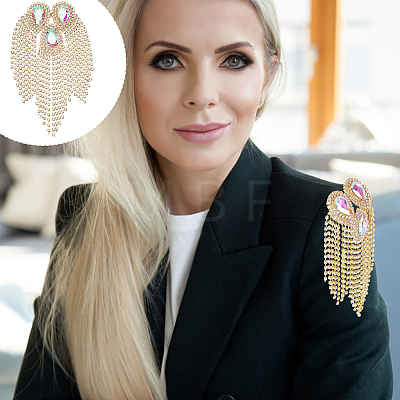 Iron with Rhinestone Tassel Rivet Epaulettes AJEW-WH0481-527B-1