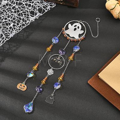 Halloween Ghost Bat Alloy Enamel Suncatcher HJEW-TA00494-1