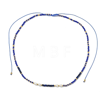 Boho Natural Cultured Freshwater Pearl & Round Seed Beaded Braided Necklaces for Women NJEW-JN06187-03-1