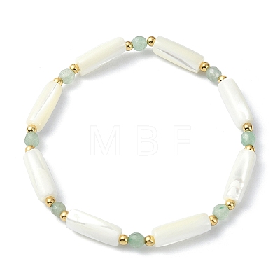 3Pcs 3 Style Natural Mixed Gemstone & White Shell Tube Beaded Stretch Bracelets Set BJEW-TA00430-1