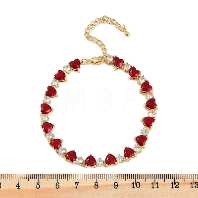 Brass Micro Pave Red Cubic Zirconia Link Chain Bracelets for Women BJEW-M047-02B-1